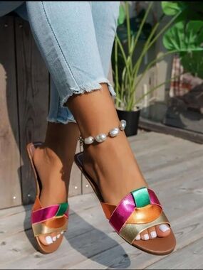 Zara Multicolor Metallic Braided Slide Sandals